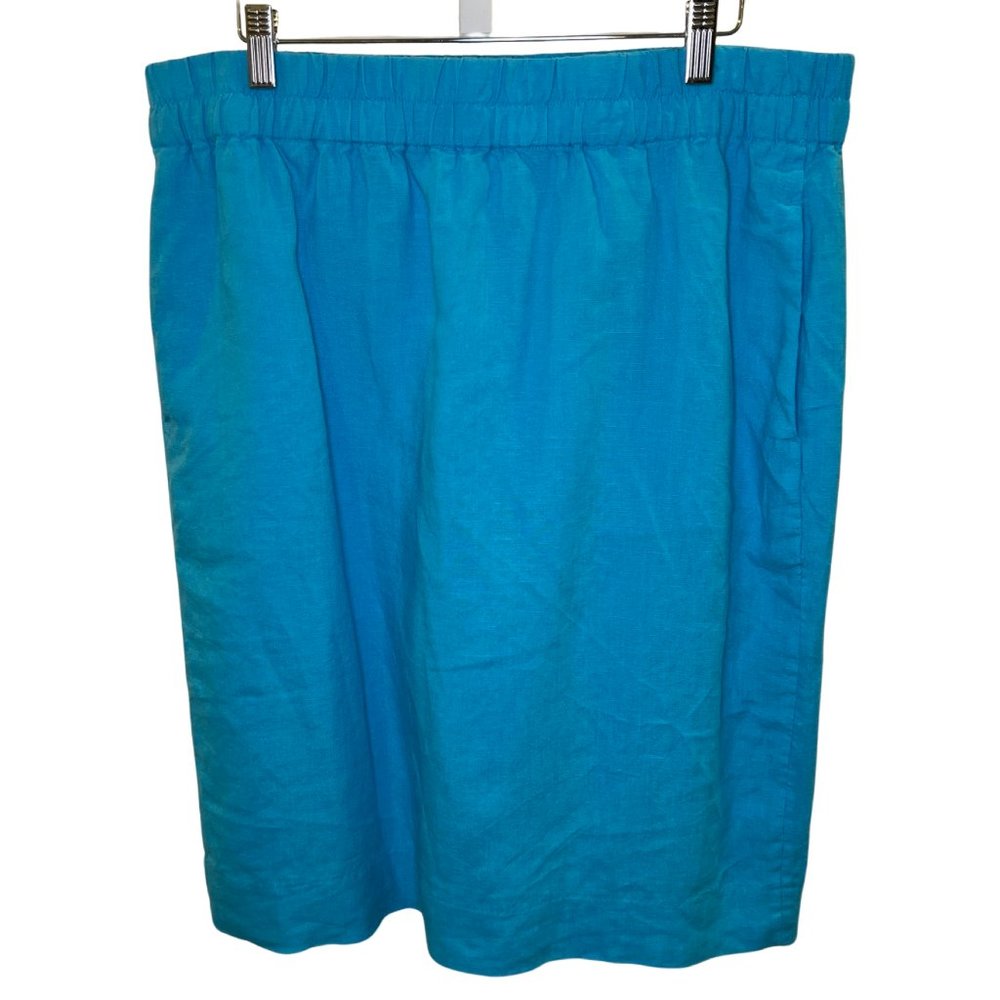 J. Crew Turquoise Elastic Waist Straight Skirt Pockets Lined Size Large TALL